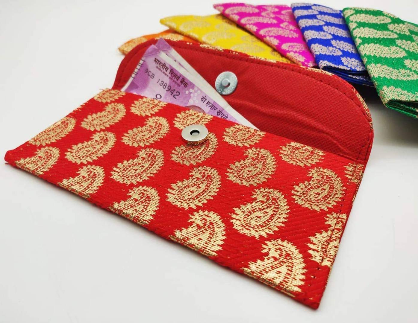 Wedding Envelope Brocade Fabric With Golden Work Set Of 6 Pcs